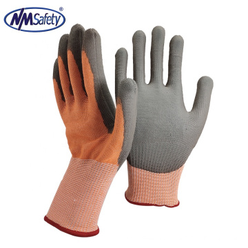 NMSafety 13 gauge HPPE steel wire liner coated PU anti Cut level A5 safety glove